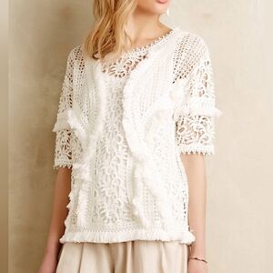 Yoana Baraschi Anthropologie Crochet Fringe Top Women's M Delicate Coquette Boho